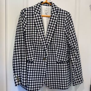 JCrew Navy Gingham Linen Blazer
